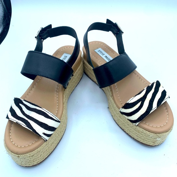 Steve Madden Platform Zebra Print Buckle Leather Hemp Sandals 6 Excelnt! - Picture 3 of 3